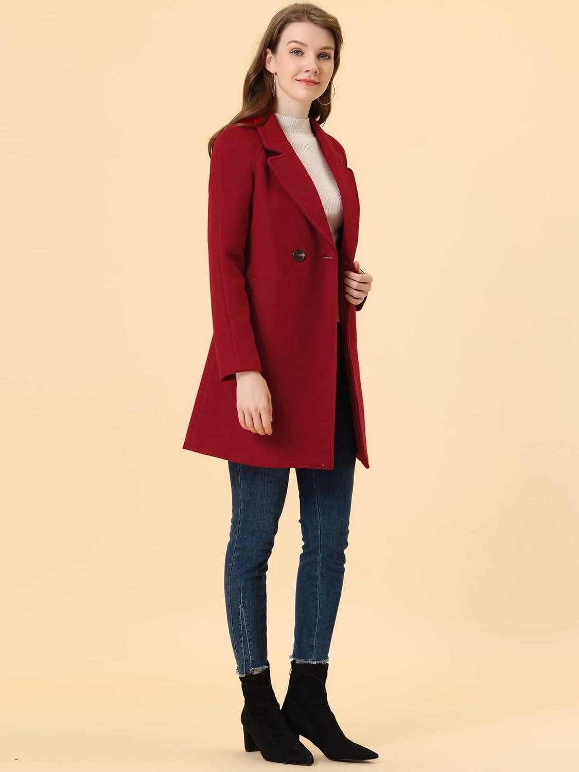 imageAllegra K Womens Notched Lapel Double Breasted Raglan Winter CoatsDark Red