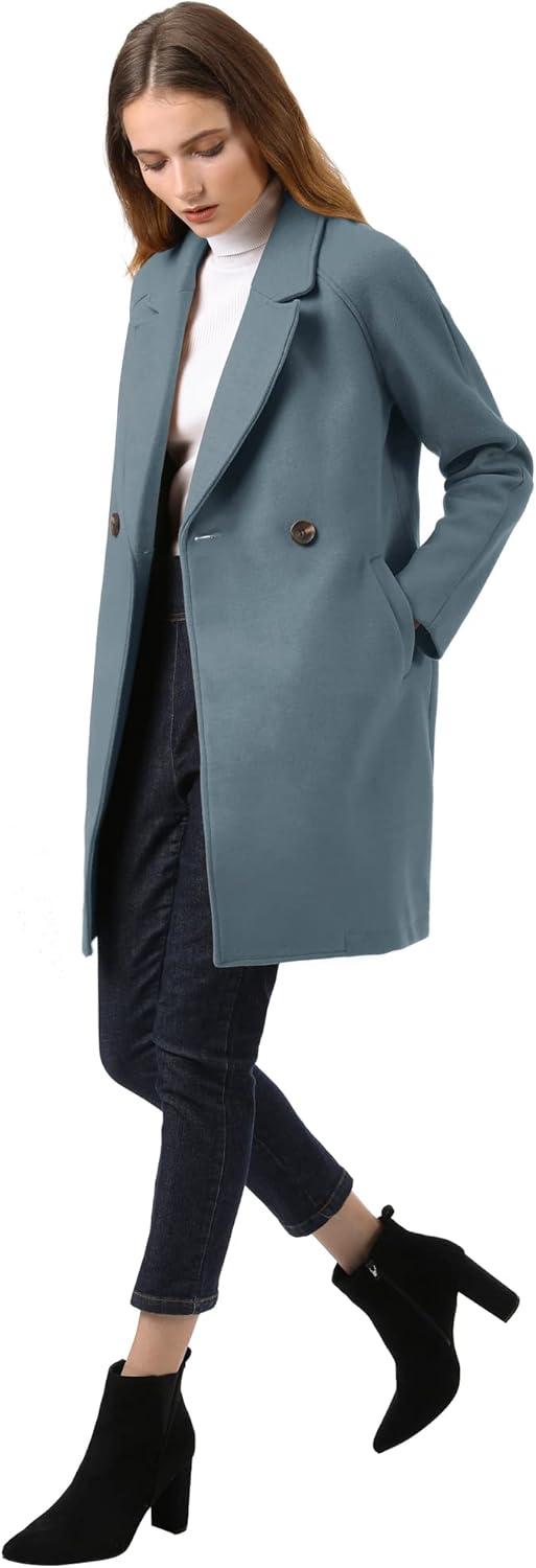 imageAllegra K Womens Notched Lapel Double Breasted Raglan Winter CoatsDusty Blue