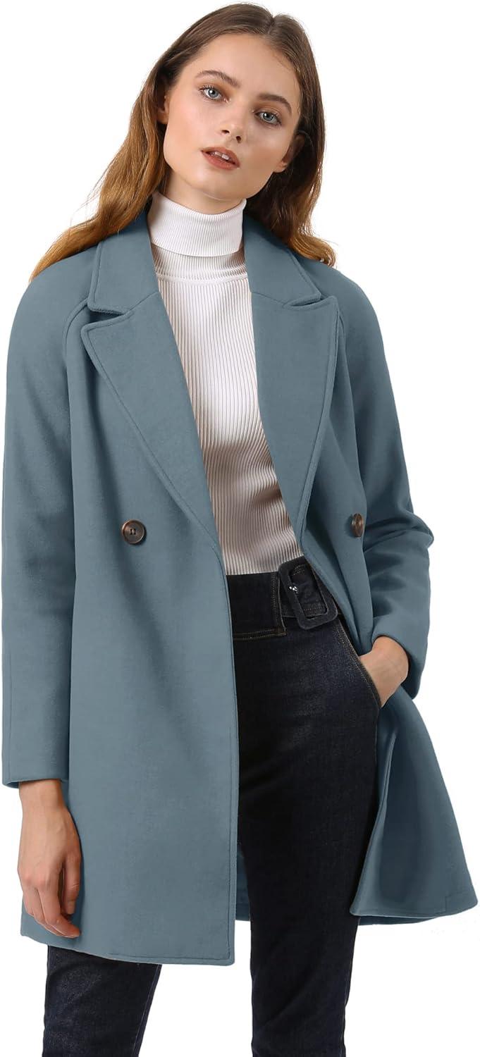imageAllegra K Womens Notched Lapel Double Breasted Raglan Winter CoatsDusty Blue