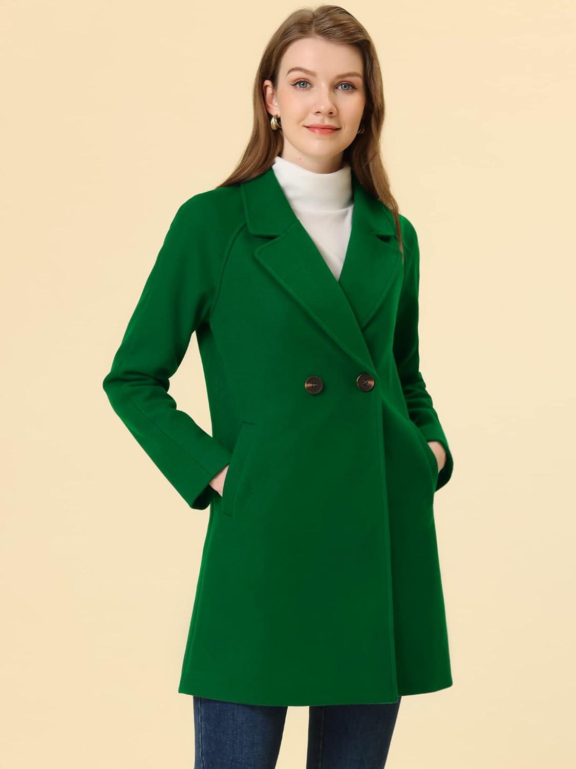 imageAllegra K Womens Notched Lapel Double Breasted Raglan Winter CoatsGrass Green