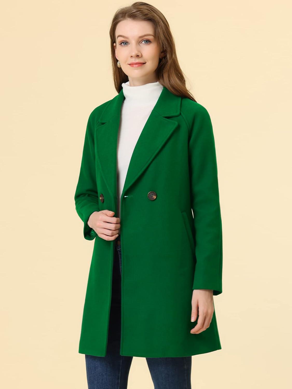 imageAllegra K Womens Notched Lapel Double Breasted Raglan Winter CoatsGrass Green