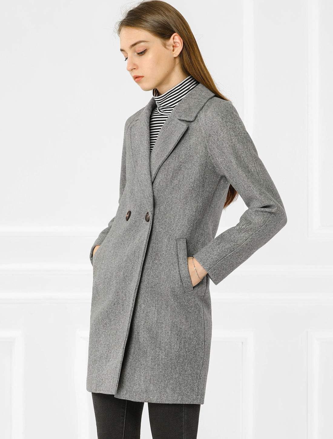 imageAllegra K Womens Notched Lapel Double Breasted Raglan Winter CoatsGrey