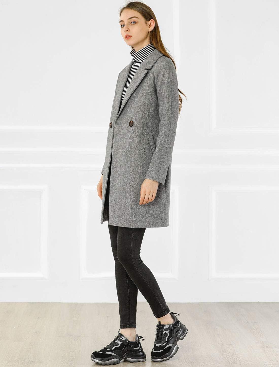 imageAllegra K Womens Notched Lapel Double Breasted Raglan Winter CoatsGrey