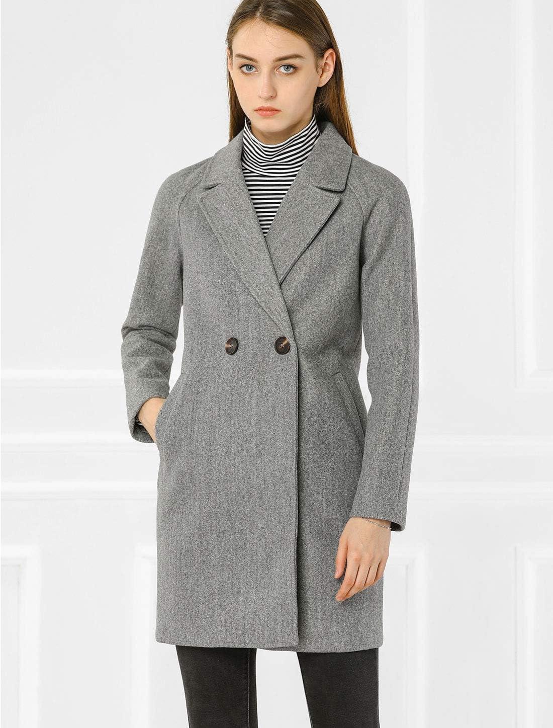 imageAllegra K Womens Notched Lapel Double Breasted Raglan Winter CoatsGrey