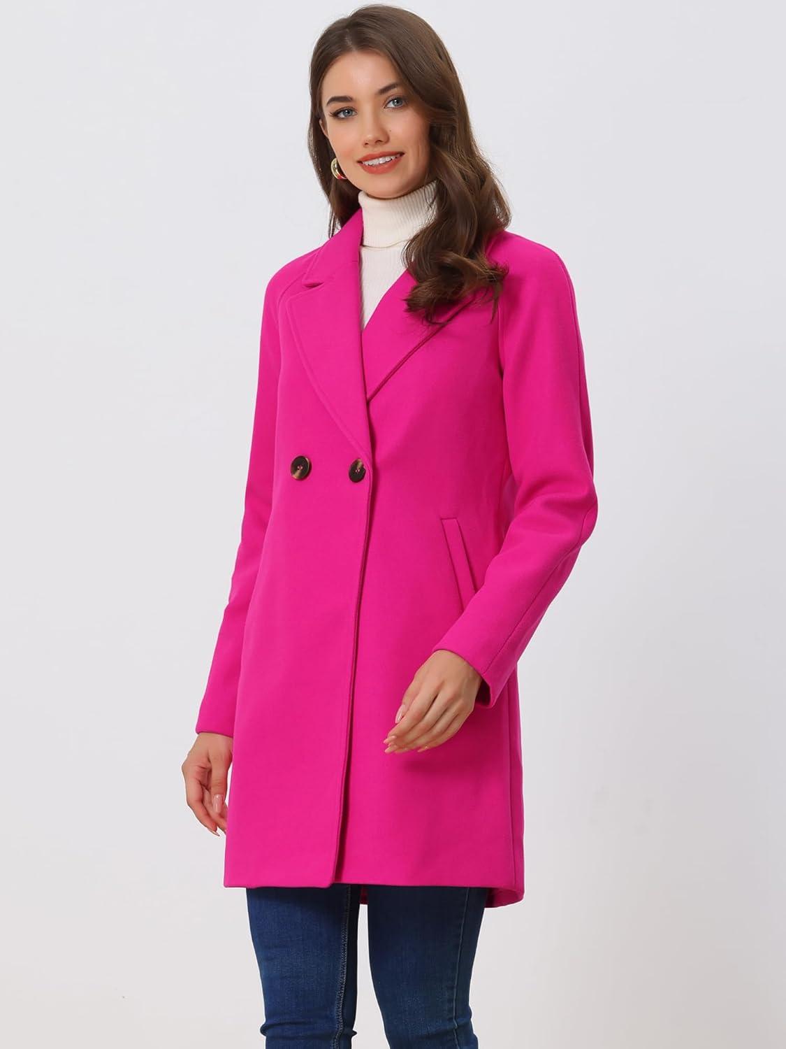 imageAllegra K Womens Notched Lapel Double Breasted Raglan Winter CoatsHot Pink