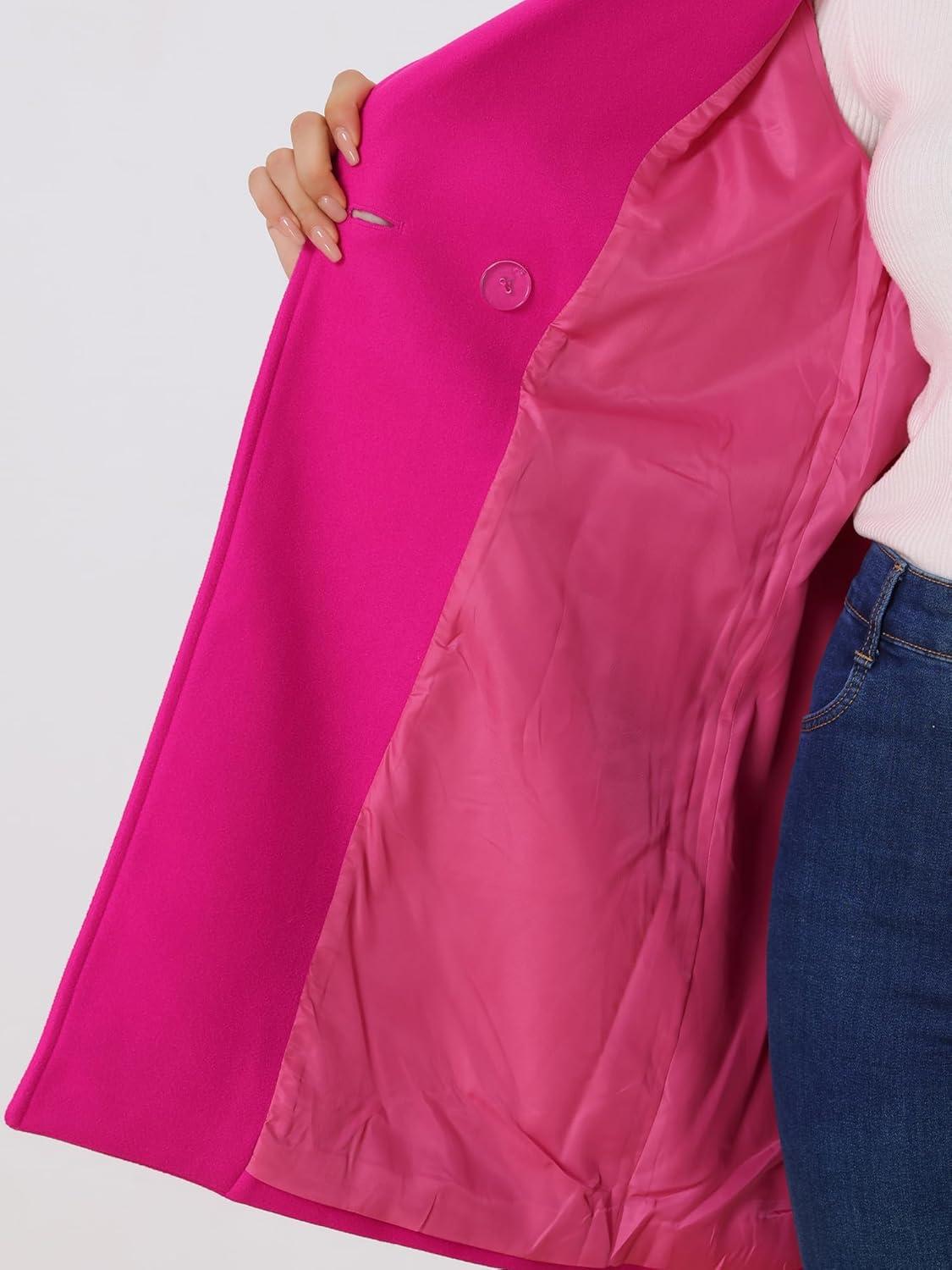 imageAllegra K Womens Notched Lapel Double Breasted Raglan Winter CoatsHot Pink