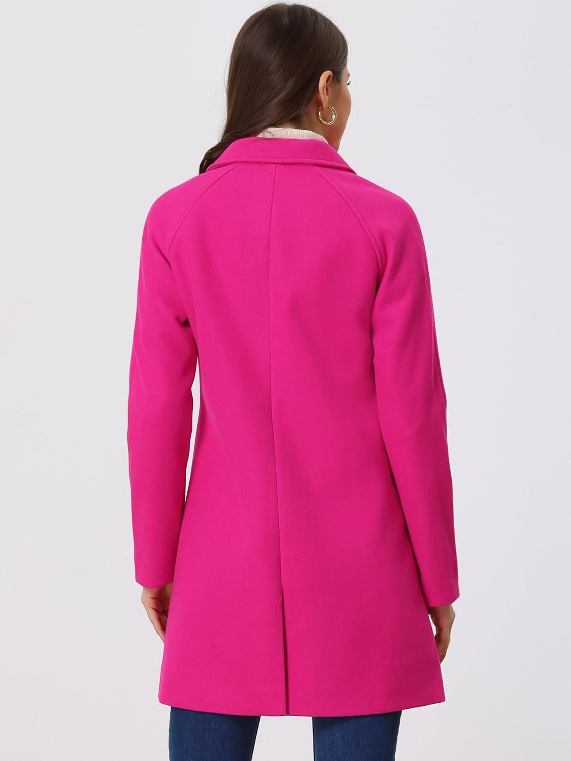 imageAllegra K Womens Notched Lapel Double Breasted Raglan Winter CoatsHot Pink