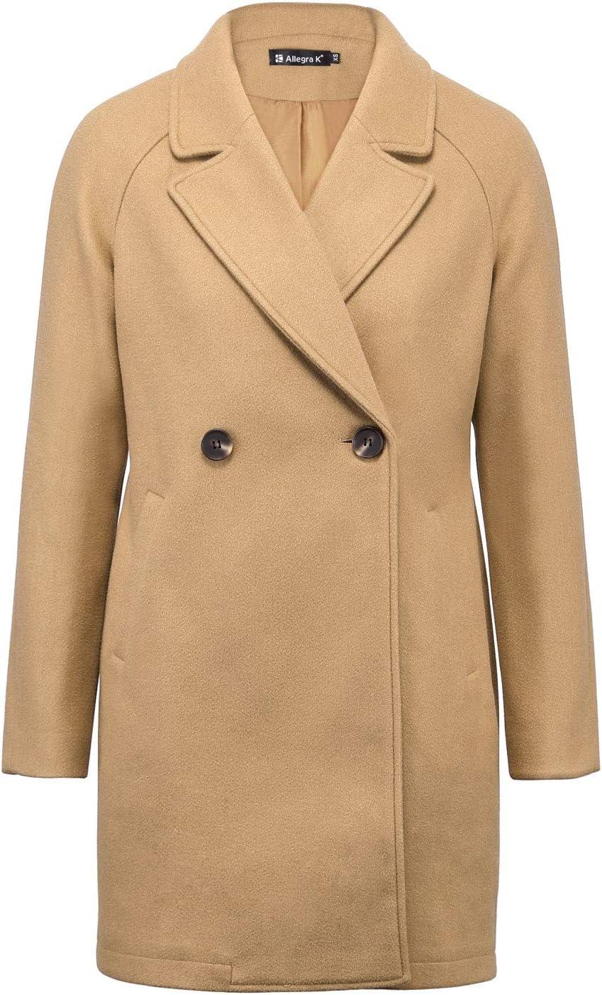 imageAllegra K Womens Notched Lapel Double Breasted Raglan Winter CoatsKhaki