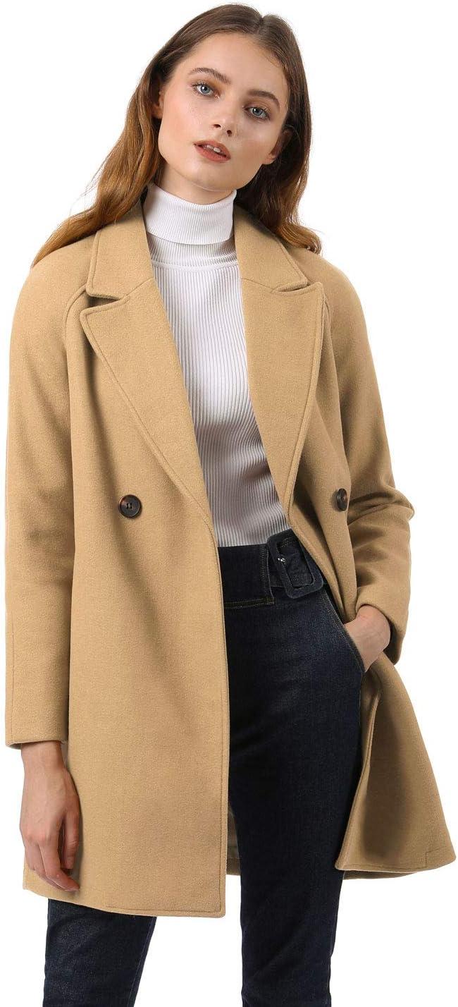 imageAllegra K Womens Notched Lapel Double Breasted Raglan Winter CoatsKhaki