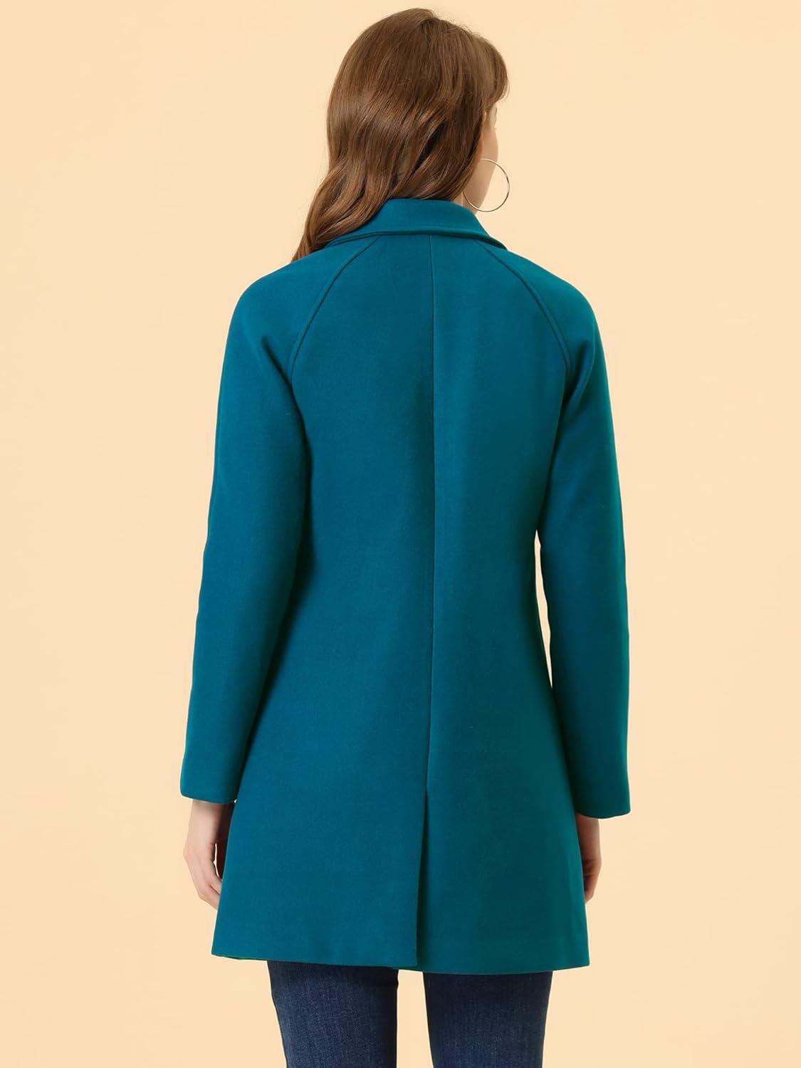 imageAllegra K Womens Notched Lapel Double Breasted Raglan Winter CoatsLake Blue
