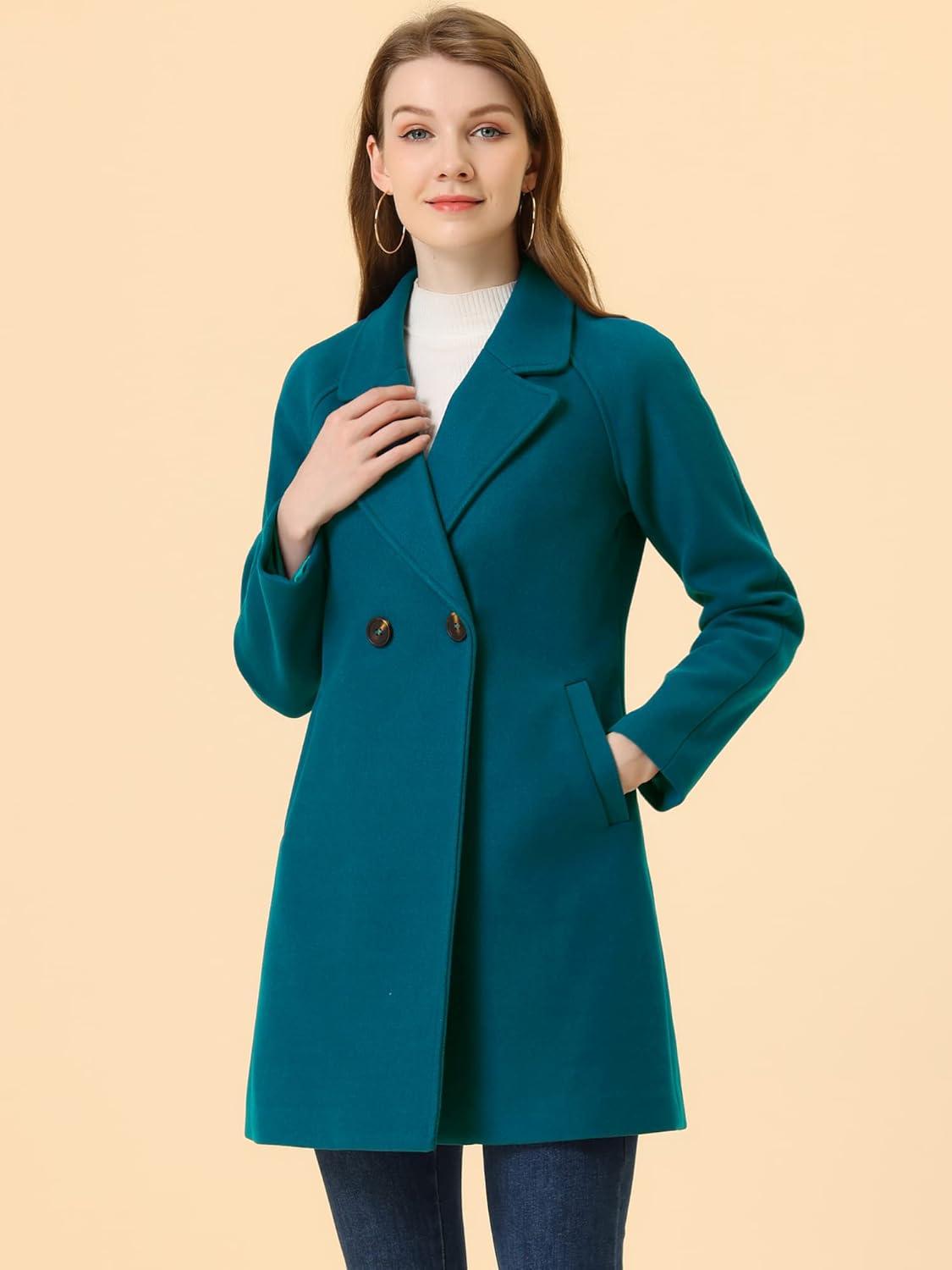 imageAllegra K Womens Notched Lapel Double Breasted Raglan Winter CoatsLake Blue