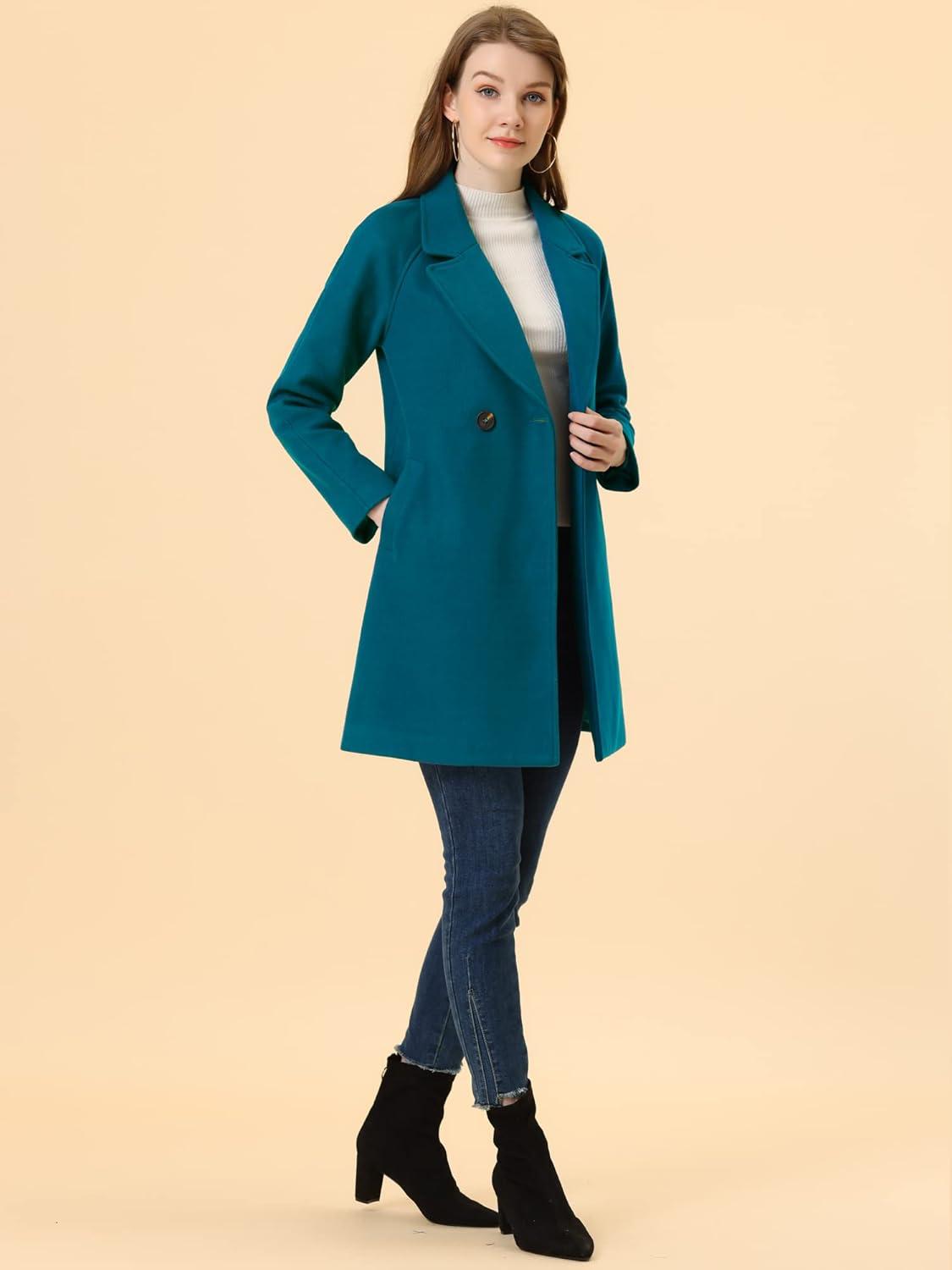 imageAllegra K Womens Notched Lapel Double Breasted Raglan Winter CoatsLake Blue