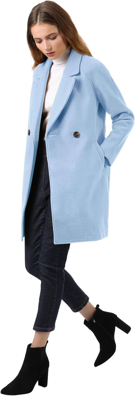 imageAllegra K Womens Notched Lapel Double Breasted Raglan Winter CoatsLight Blue