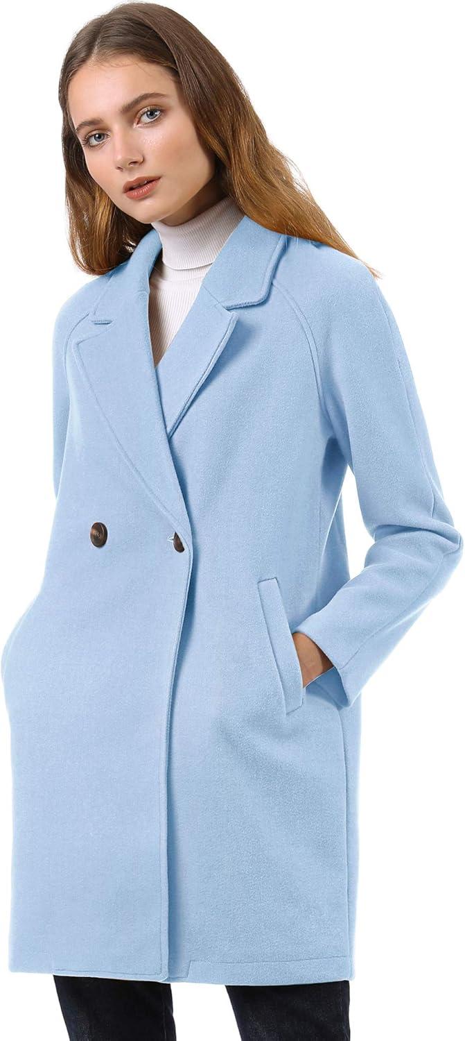 imageAllegra K Womens Notched Lapel Double Breasted Raglan Winter CoatsLight Blue