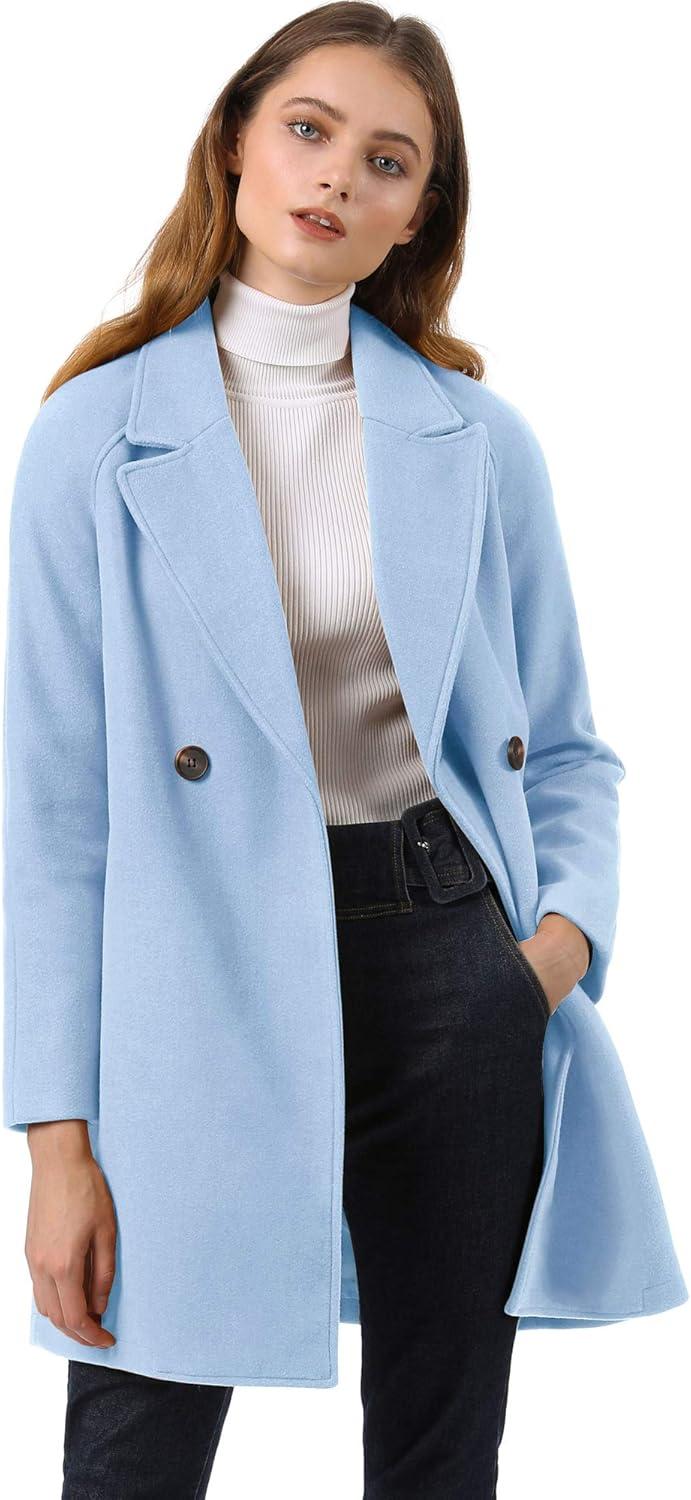 imageAllegra K Womens Notched Lapel Double Breasted Raglan Winter CoatsLight Blue