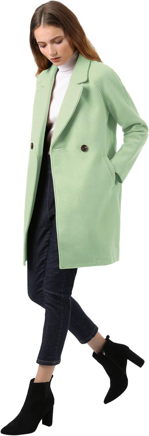 imageAllegra K Womens Notched Lapel Double Breasted Raglan Winter CoatsLight Green