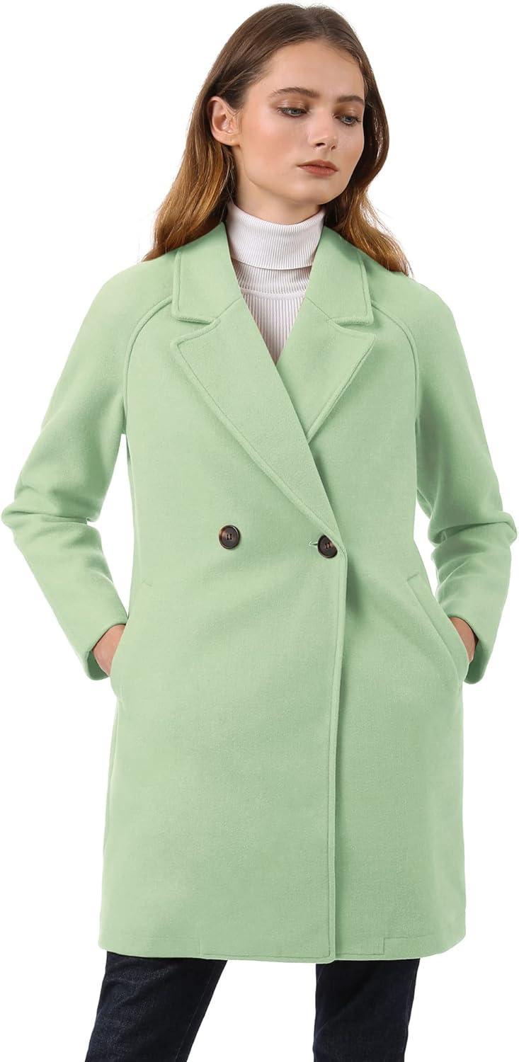 imageAllegra K Womens Notched Lapel Double Breasted Raglan Winter CoatsLight Green