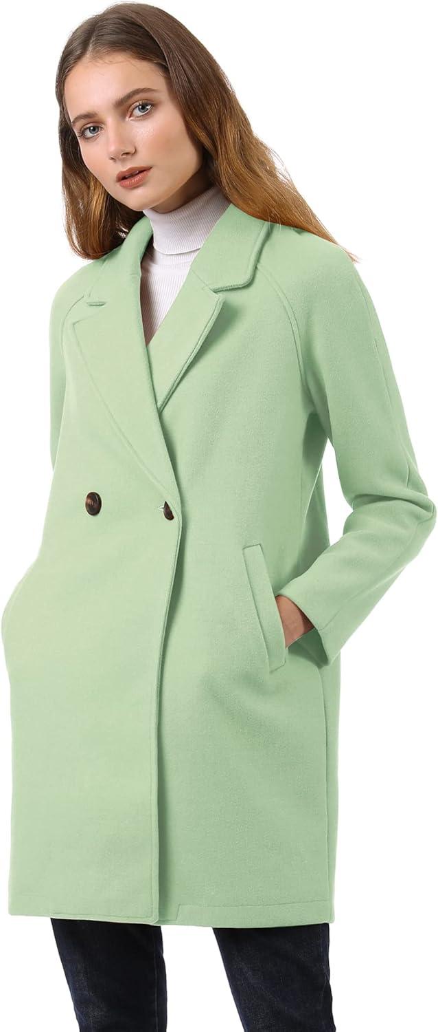 imageAllegra K Womens Notched Lapel Double Breasted Raglan Winter CoatsLight Green