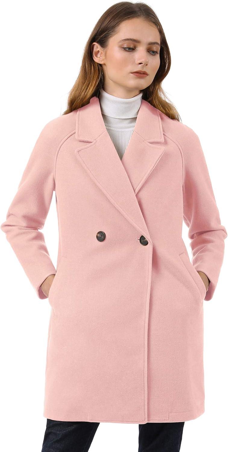 imageAllegra K Womens Notched Lapel Double Breasted Raglan Winter CoatsLight Pink