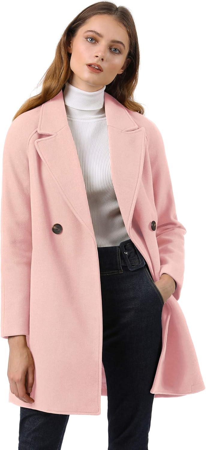imageAllegra K Womens Notched Lapel Double Breasted Raglan Winter CoatsLight Pink