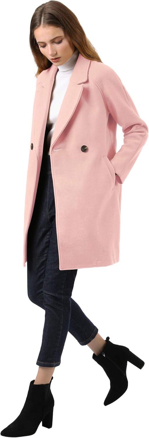 imageAllegra K Womens Notched Lapel Double Breasted Raglan Winter CoatsLight Pink