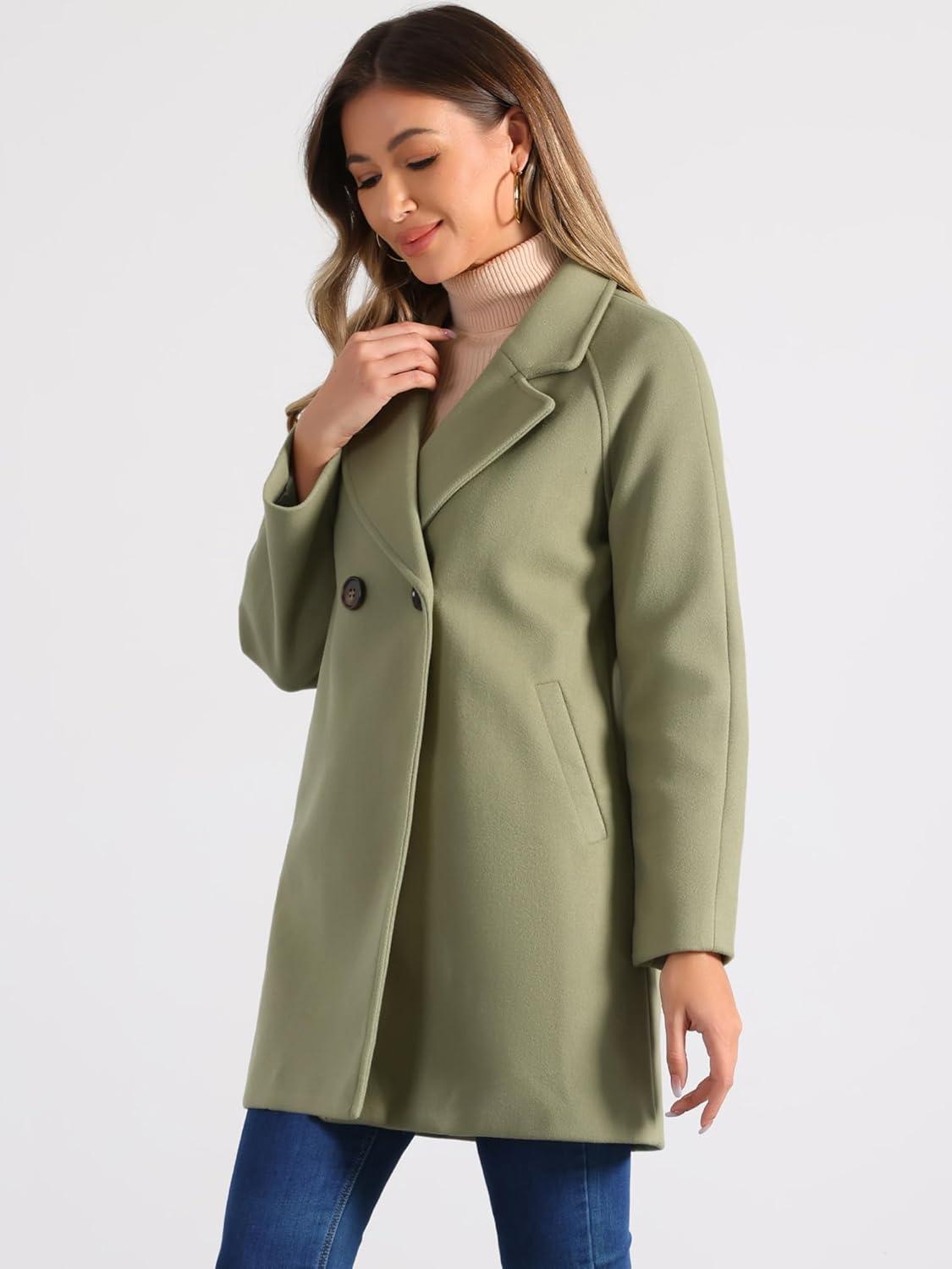 imageAllegra K Womens Notched Lapel Double Breasted Raglan Winter CoatsPea Green