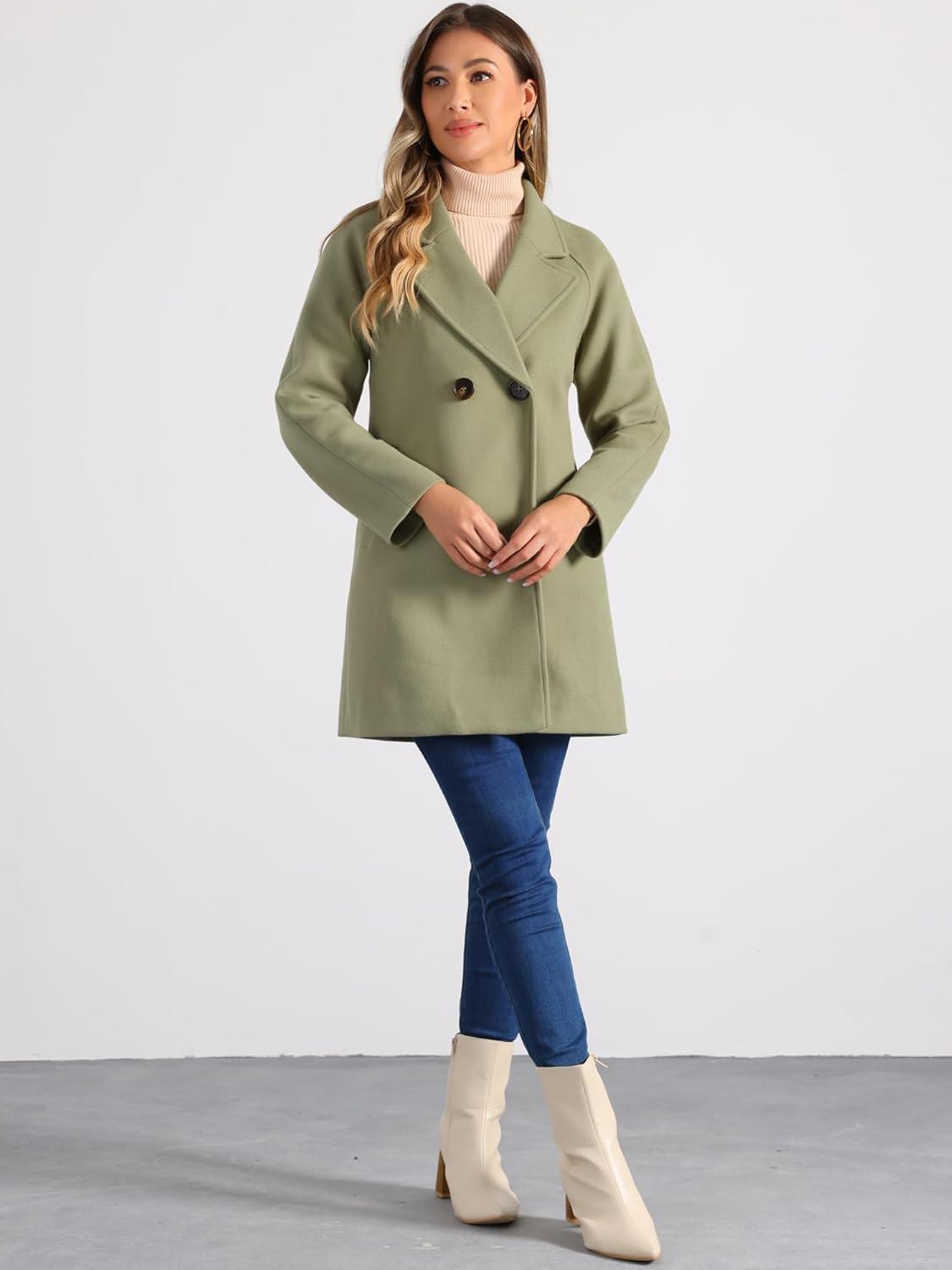 imageAllegra K Womens Notched Lapel Double Breasted Raglan Winter CoatsPea Green