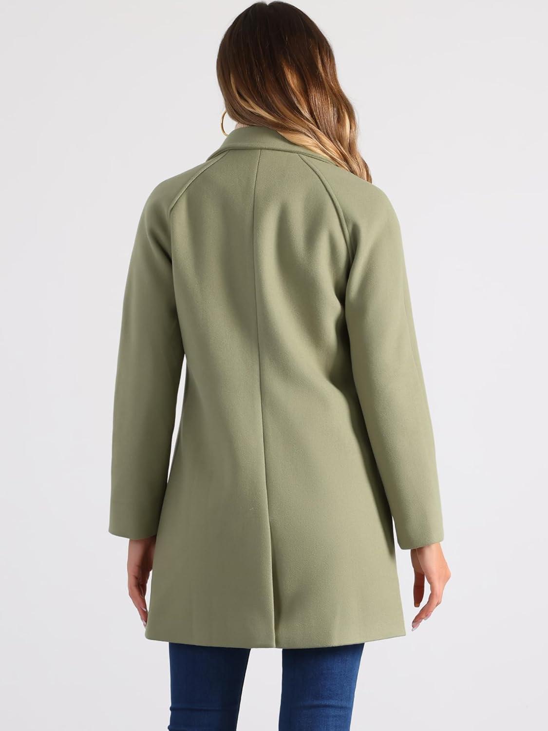imageAllegra K Womens Notched Lapel Double Breasted Raglan Winter CoatsPea Green