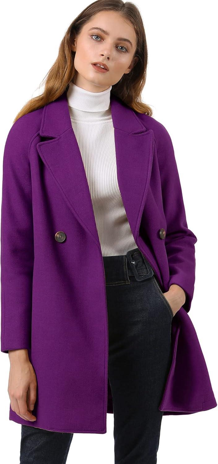 imageAllegra K Womens Notched Lapel Double Breasted Raglan Winter CoatsPurple