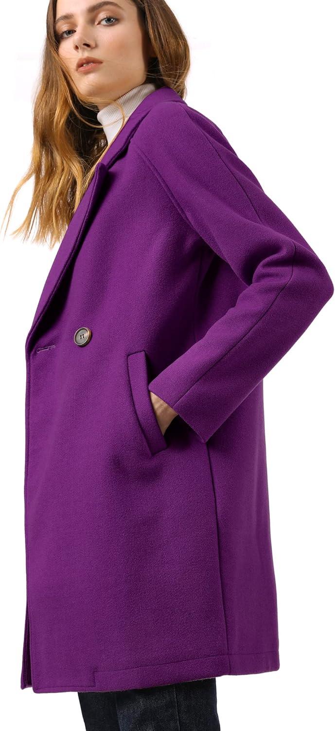 imageAllegra K Womens Notched Lapel Double Breasted Raglan Winter CoatsPurple