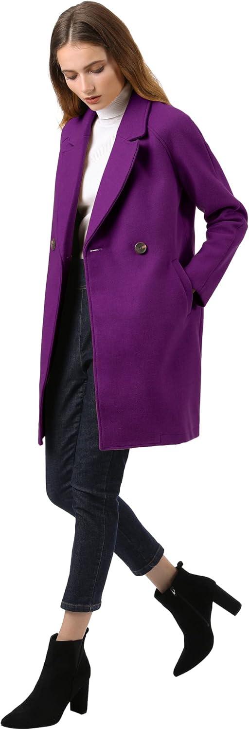 imageAllegra K Womens Notched Lapel Double Breasted Raglan Winter CoatsPurple