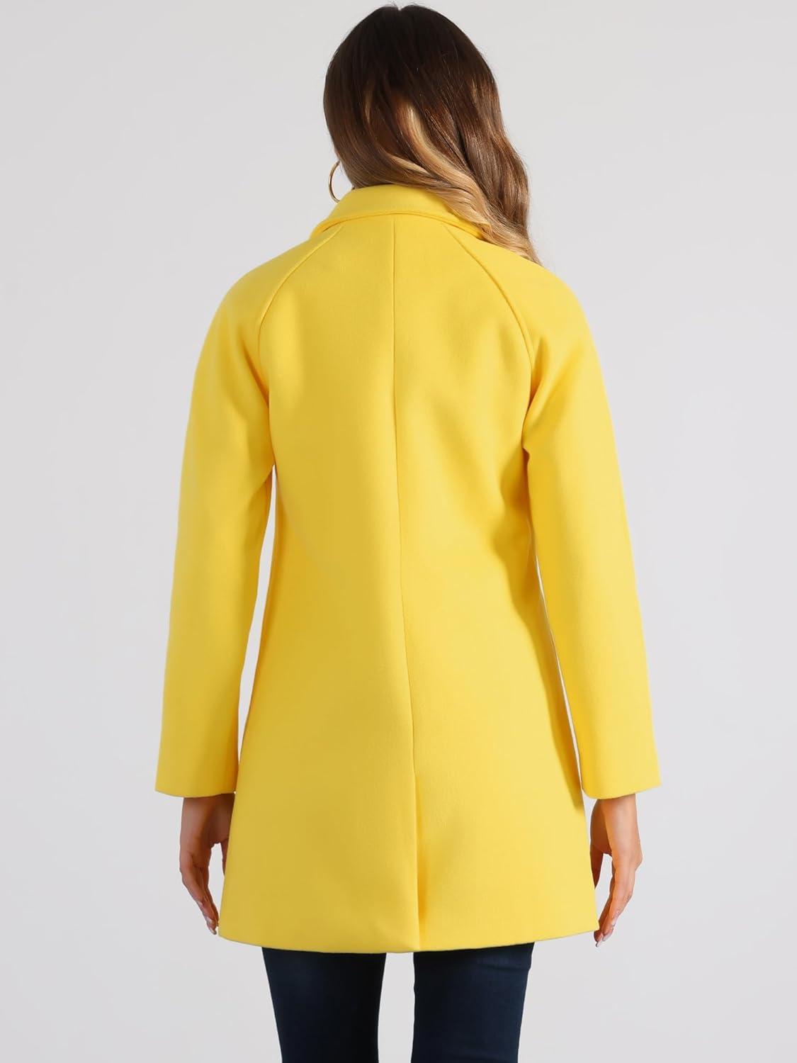 imageAllegra K Womens Notched Lapel Double Breasted Raglan Winter CoatsYellow
