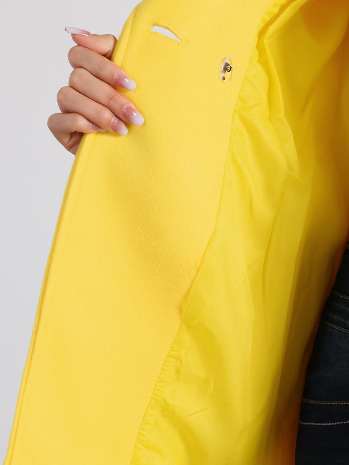 imageAllegra K Womens Notched Lapel Double Breasted Raglan Winter CoatsYellow