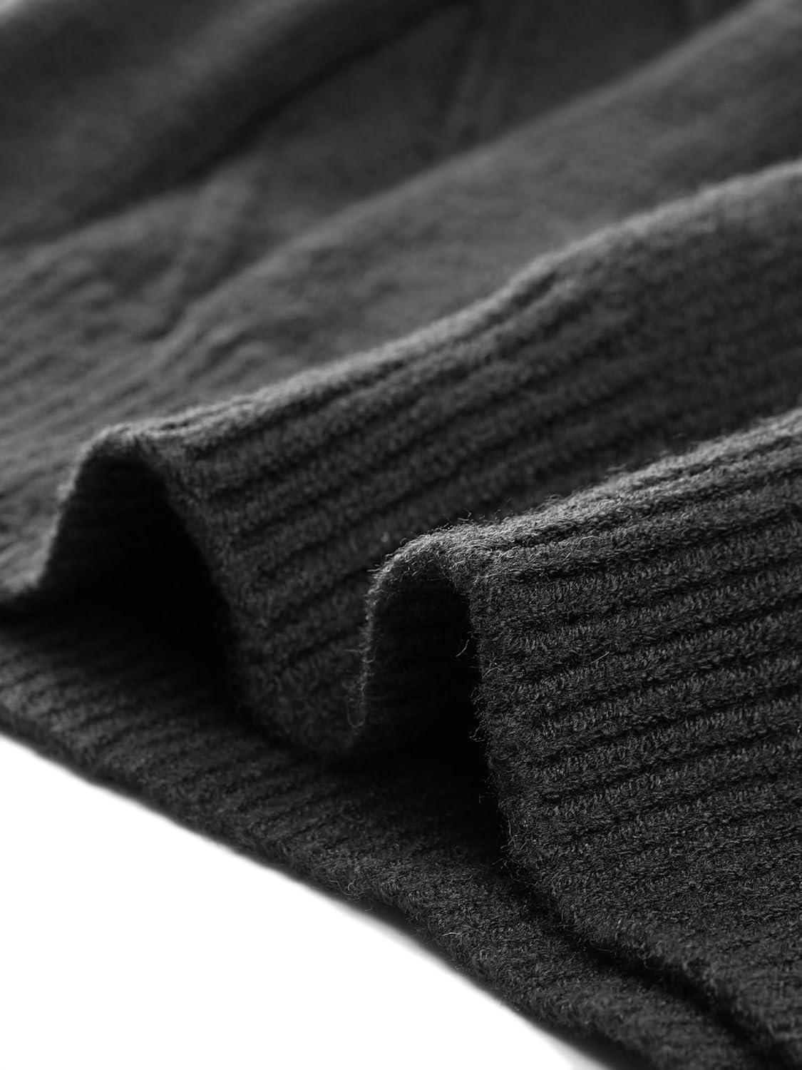 imageAllegra K Womens Oversized Sweaters Turtleneck Spilt Hem Cable Knit Pullover TopsBlack