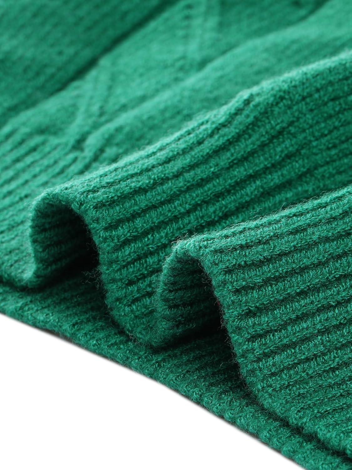 imageAllegra K Womens Oversized Sweaters Turtleneck Spilt Hem Cable Knit Pullover TopsGreen