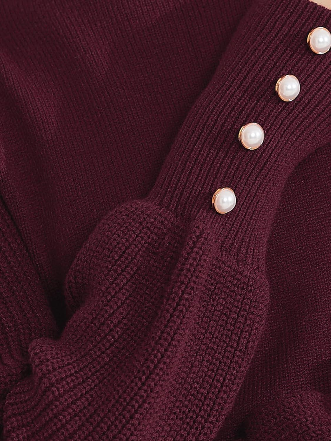imageAllegra K Womens Ribbed Long Sleeve Turtleneck Stretch Winter Pullover Knit Sweater TopBurgundy