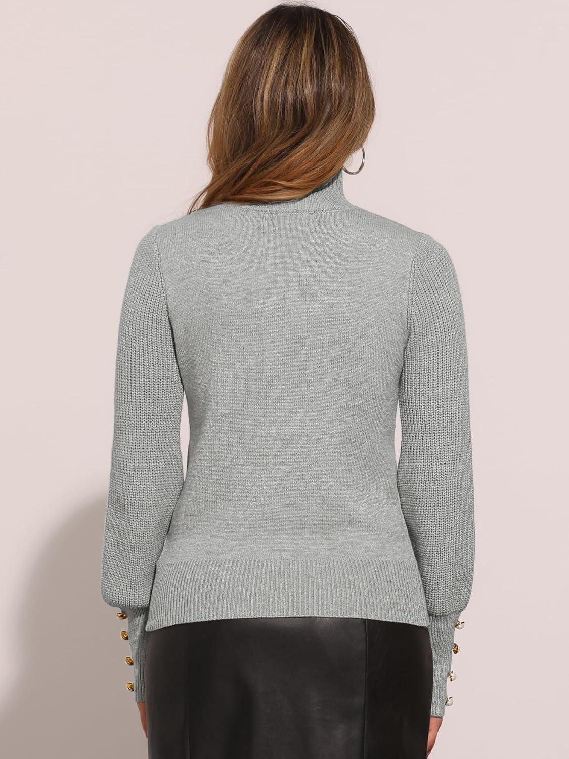 imageAllegra K Womens Ribbed Long Sleeve Turtleneck Stretch Winter Pullover Knit Sweater TopGray