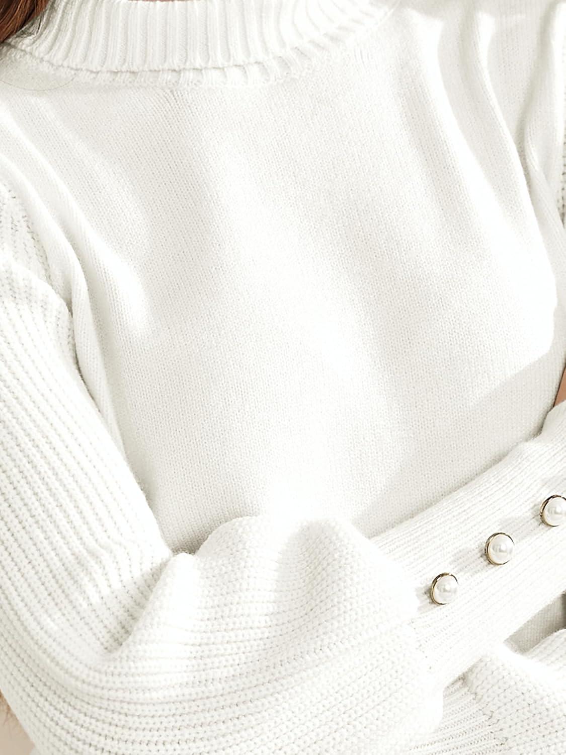 imageAllegra K Womens Ribbed Long Sleeve Turtleneck Stretch Winter Pullover Knit Sweater TopWhite