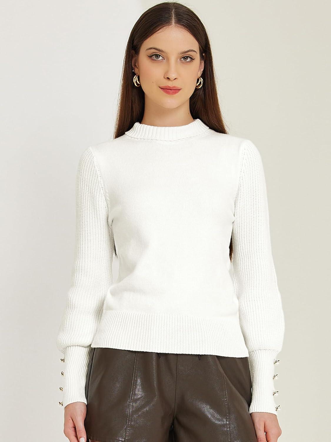 imageAllegra K Womens Ribbed Long Sleeve Turtleneck Stretch Winter Pullover Knit Sweater TopWhite