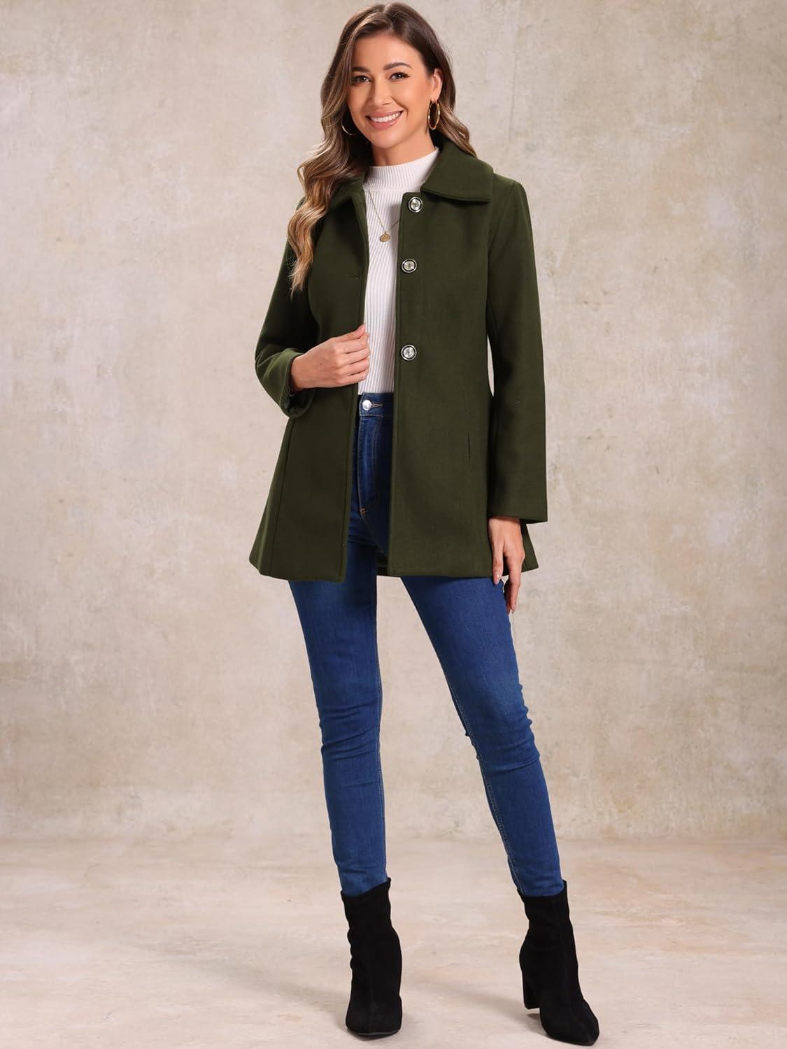 imageAllegra K Womens Single Breasted Turndown Collar Overcoat Vintage Winter Dress Coat with PocketsArmy Green
