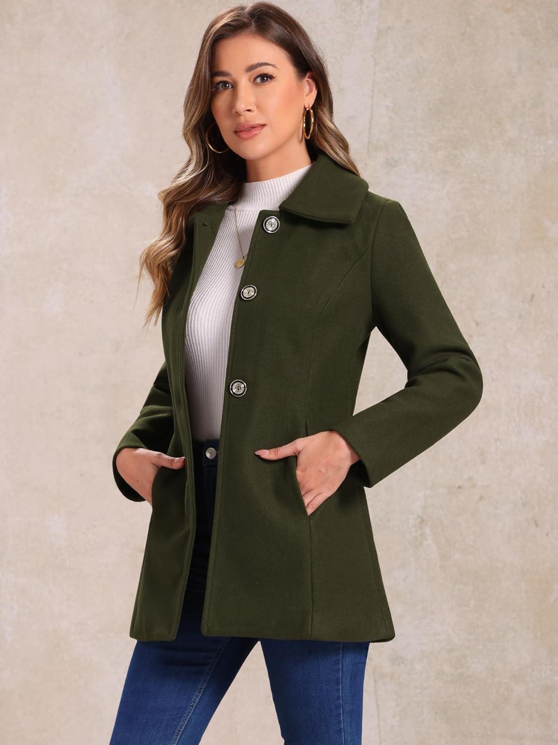 imageAllegra K Womens Single Breasted Turndown Collar Overcoat Vintage Winter Dress Coat with PocketsArmy Green