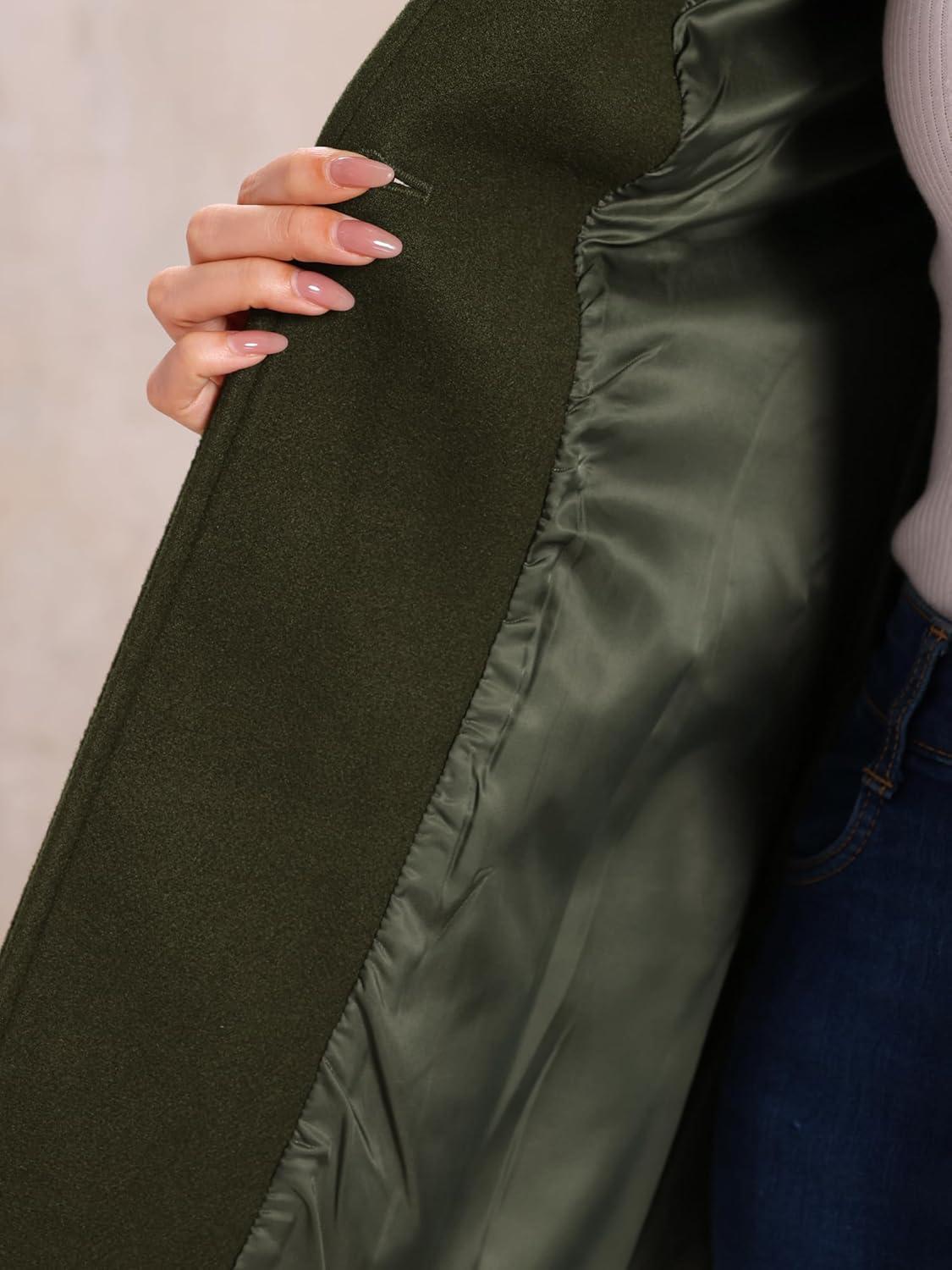 imageAllegra K Womens Single Breasted Turndown Collar Overcoat Vintage Winter Dress Coat with PocketsArmy Green