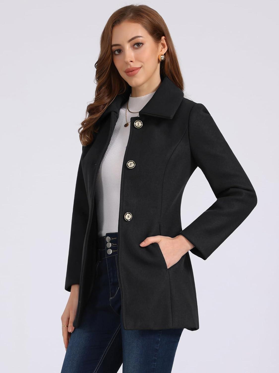 imageAllegra K Womens Single Breasted Turndown Collar Overcoat Vintage Winter Dress Coat with PocketsBlack