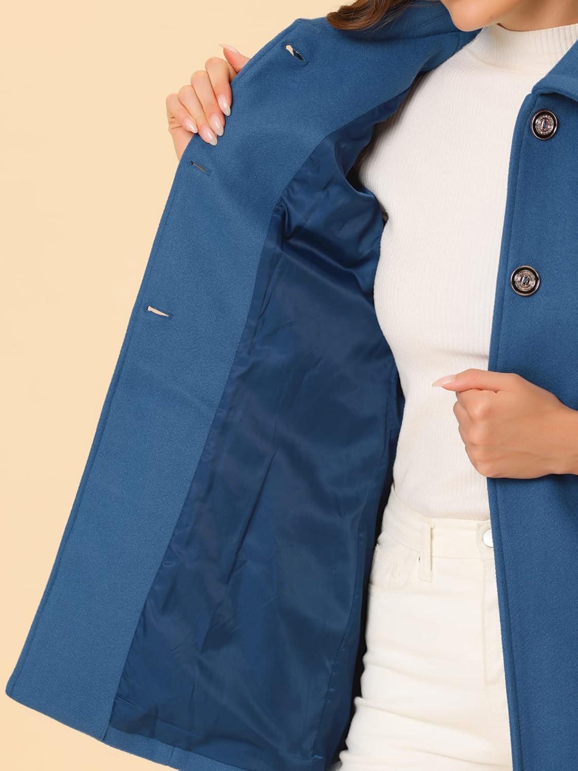 imageAllegra K Womens Single Breasted Turndown Collar Overcoat Vintage Winter Dress Coat with PocketsBlue