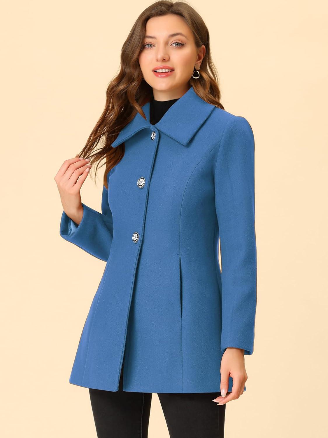 imageAllegra K Womens Single Breasted Turndown Collar Overcoat Vintage Winter Dress Coat with PocketsBlue