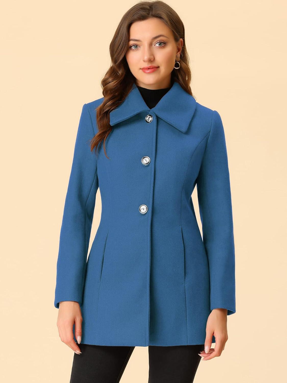 imageAllegra K Womens Single Breasted Turndown Collar Overcoat Vintage Winter Dress Coat with PocketsBlue