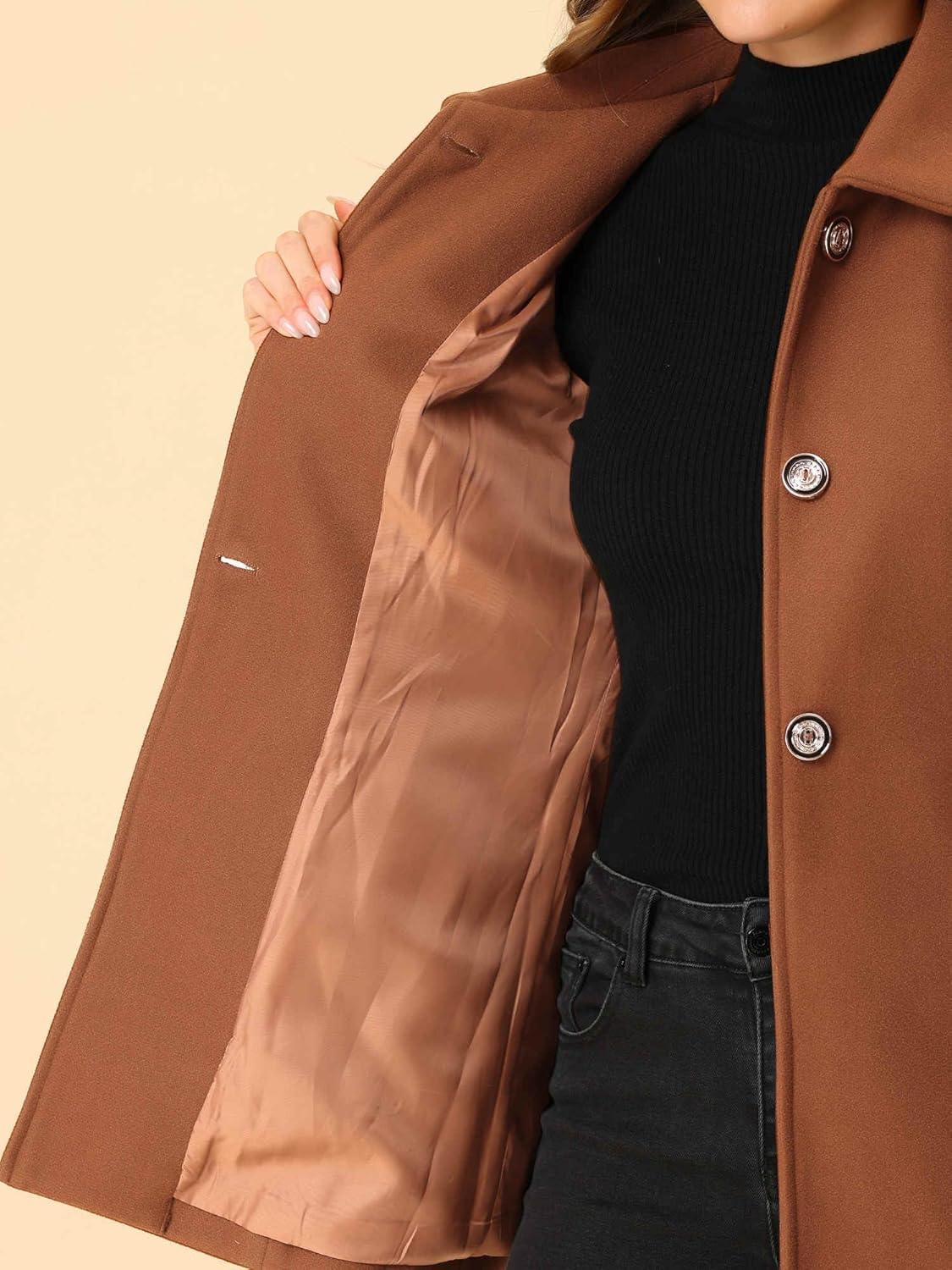 imageAllegra K Womens Single Breasted Turndown Collar Overcoat Vintage Winter Dress Coat with PocketsBrown