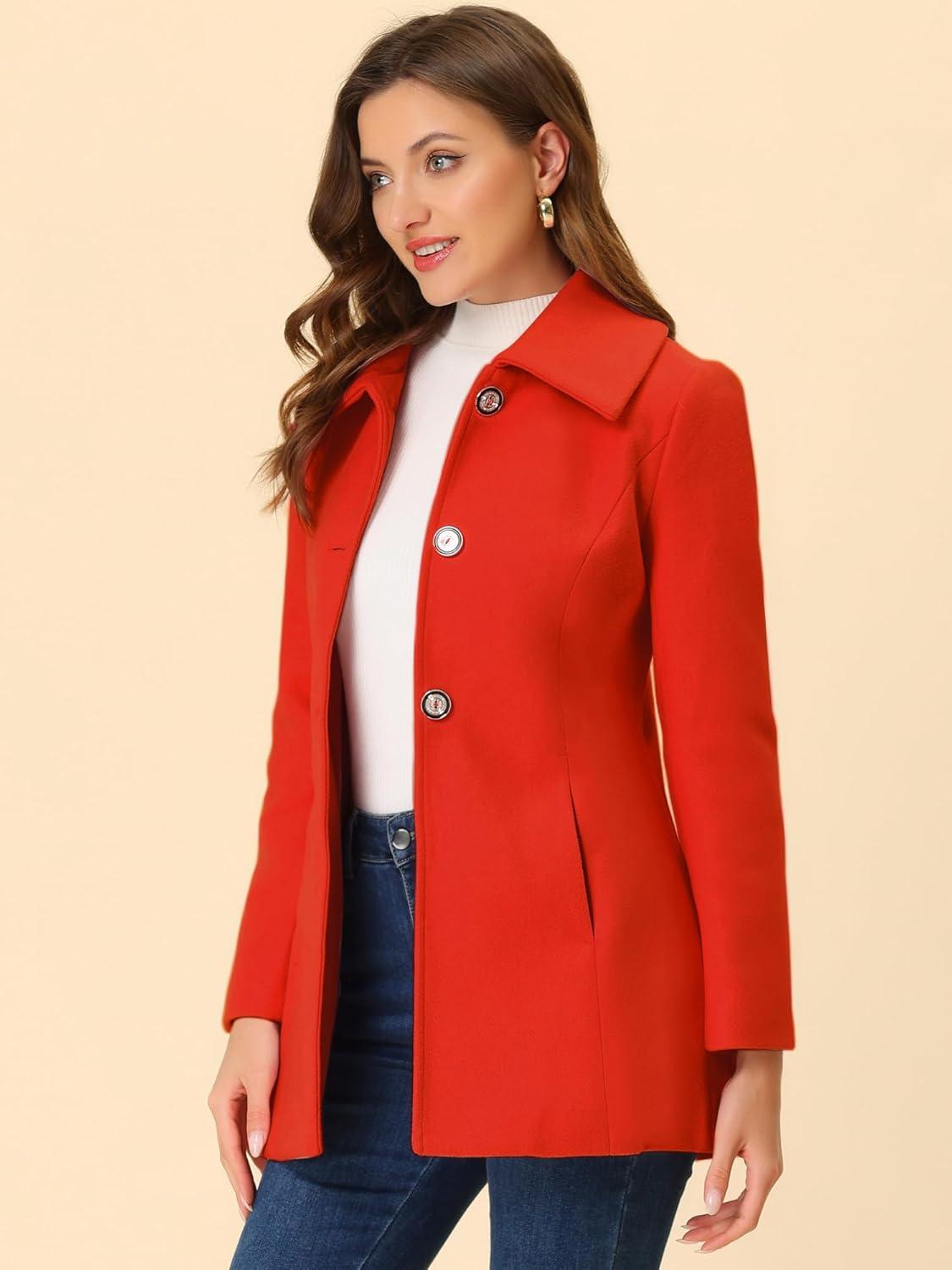 imageAllegra K Womens Single Breasted Turndown Collar Overcoat Vintage Winter Dress Coat with PocketsRed