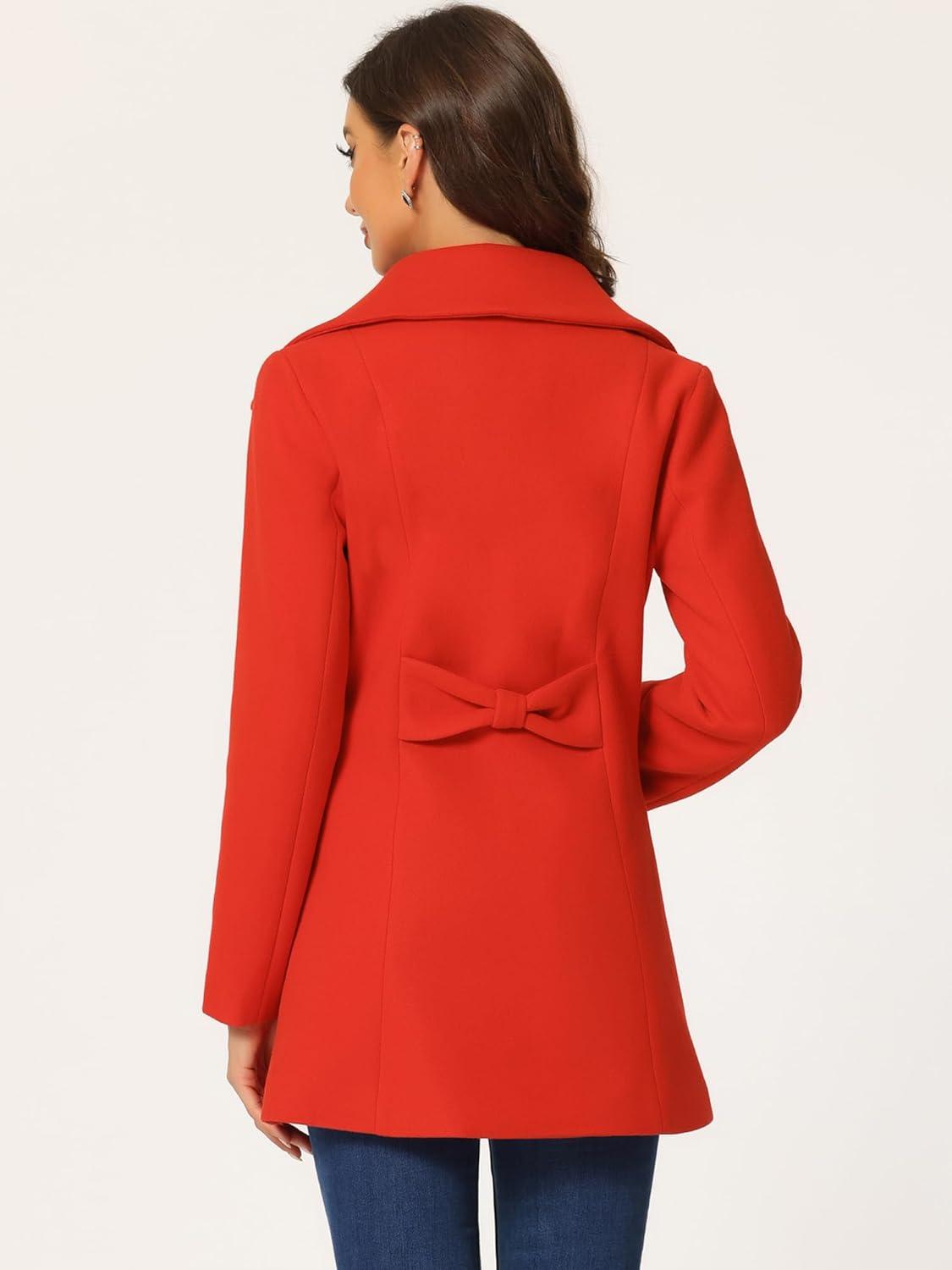 imageAllegra K Womens Single Breasted Turndown Collar Overcoat Vintage Winter Dress Coat with PocketsRed