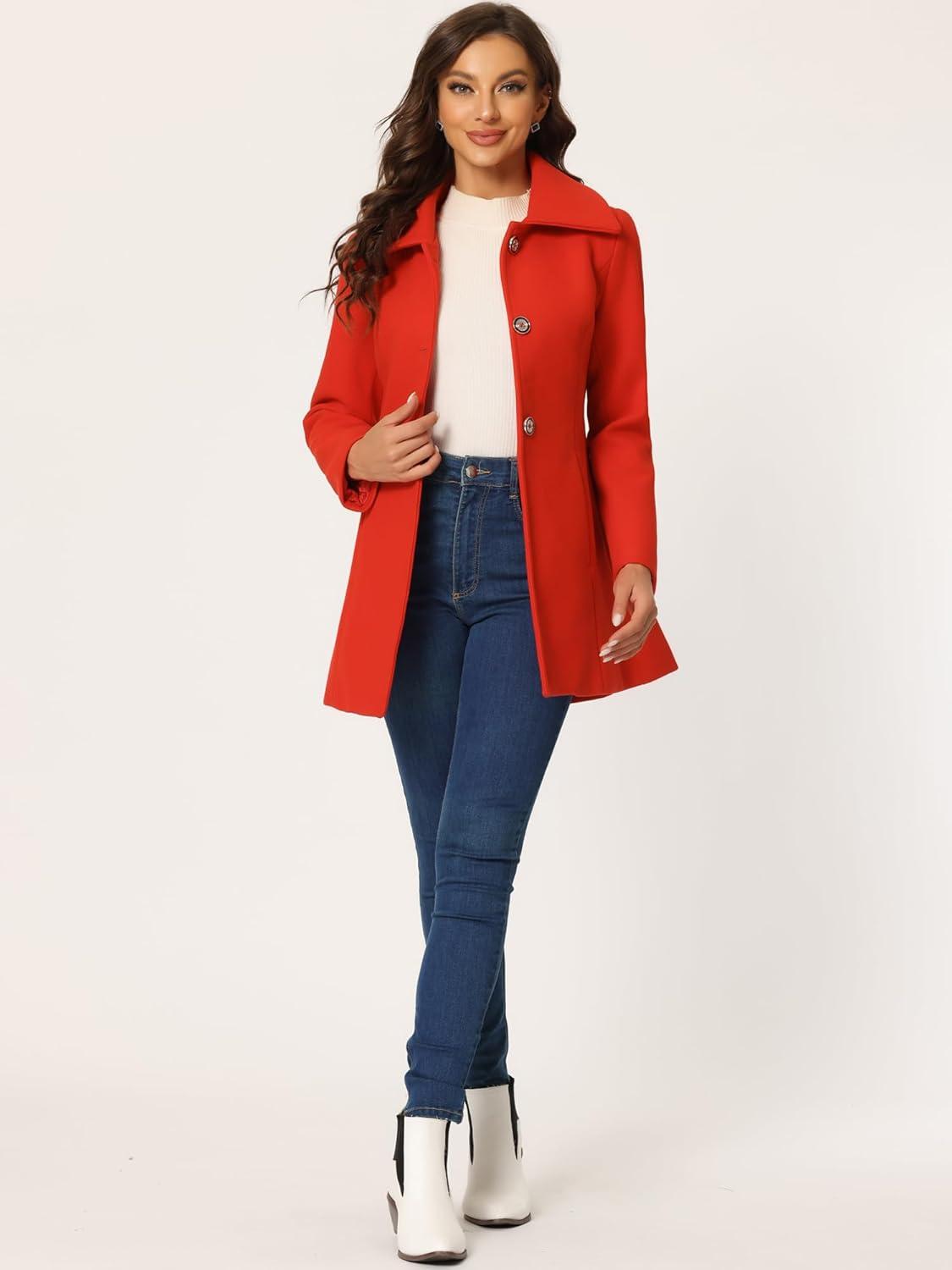 imageAllegra K Womens Single Breasted Turndown Collar Overcoat Vintage Winter Dress Coat with PocketsRed